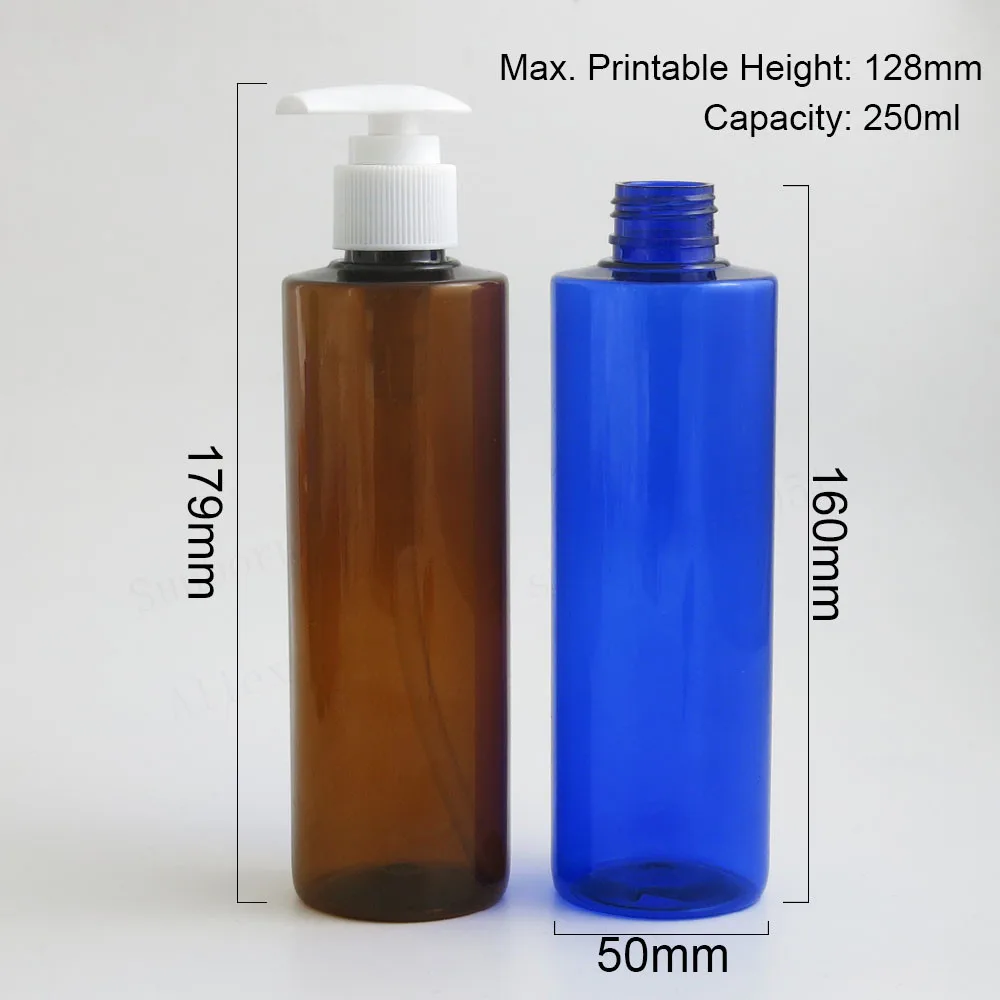 

250ml Big Clear Blue Amber Green Plastic Cream Pump Bottle Refillable Shower Gel Cleanser Shampoo Empty Cosmetic Lotion Bottles