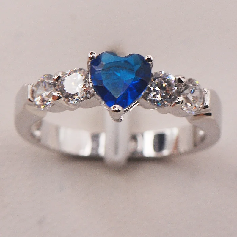 Blue Crystal Zircon White Zircon925 Sterling Silver Ring Size 5 6 7 8 9 F665 Fashion | Украшения и аксессуары
