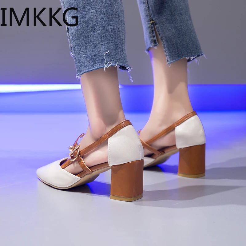 2019 spring hollow coarse sandals high-heeled shallow mouth pointed baotou shoes women Female sexy high heels S80140 | Обувь