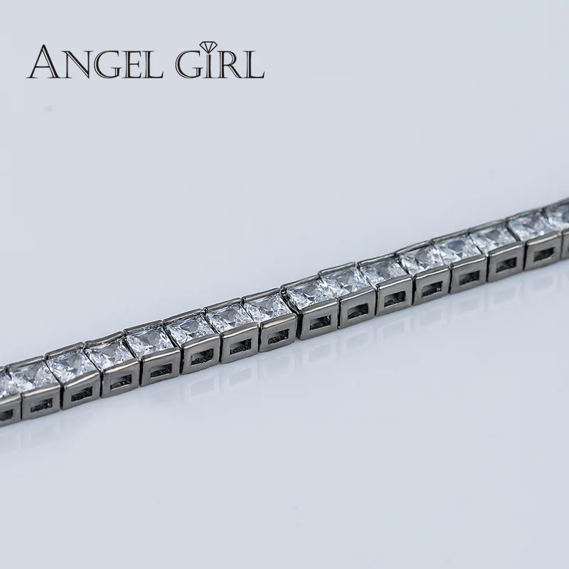 White CZ super shiny zircon Asscher-cut Cubic Zirconia Tennis Bracelet &amp Bangles Black Gold Filled For Women Wedding party B004 |