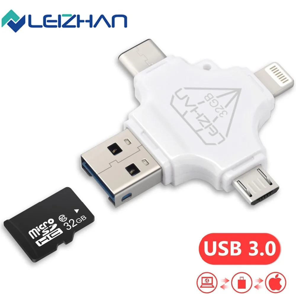 Флэш накопитель LEIZHAN карта Micro SD класс 10 TF USB флэш для iphone телефона на android 128 ГБ 64 32 16