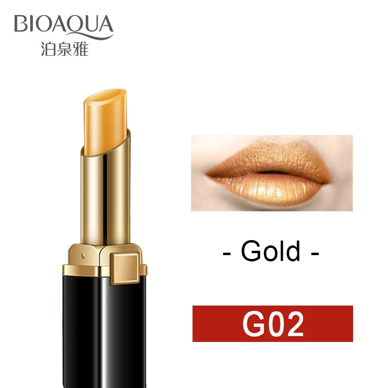 Gold BIOAQUA, Золотая помада, блестящий блеск для губ, Освежающая, стойкая помада, женская сексуальная Роскошная блестящая косметика, инструмент для губ - Цвет: Gold