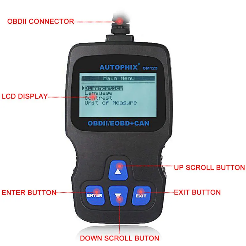 Сканер OBD2 Autophix OM123 считыватель кодов EOBD автоматический инструмент для