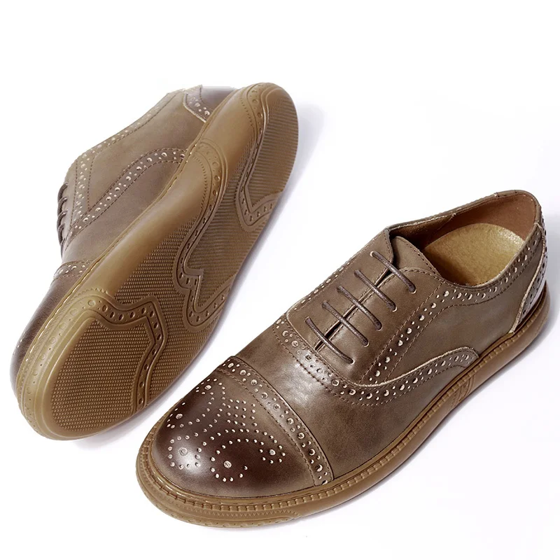 High-end Mens Retro Brogue Shoes Genuine Leather Round Toe Lace Up Craved Oxfords British Style Chukkas Men | Обувь