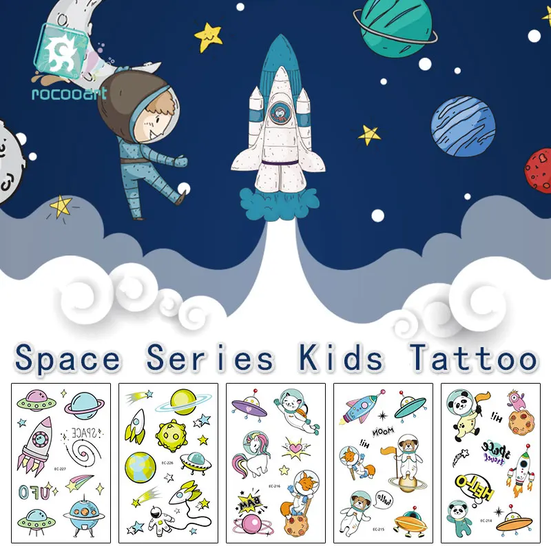 

Children's Space Series Temporary Tattoo Boys and Girls Arm Cartoon Astronauts Art Tattoo Stickers Planet Water Transfer Taty