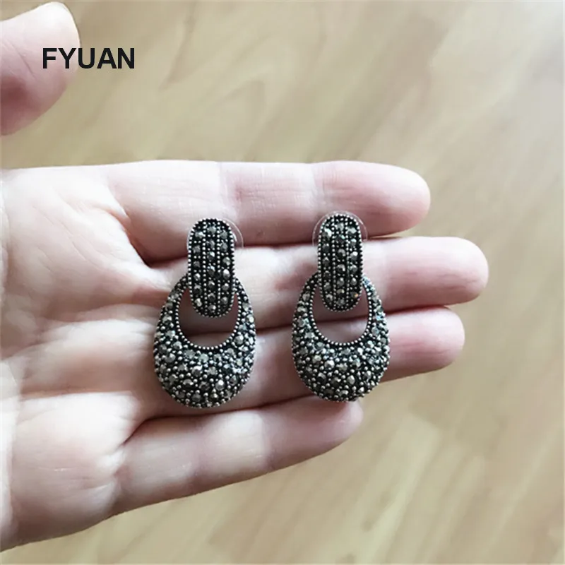 FYUAN винтажные ювелирные изделия серьги с кристаллами древнее золото серебро цвет