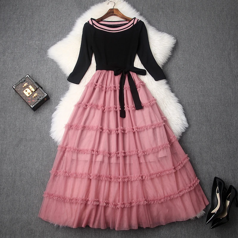 Женское платье с поясом длинное повседневное рукавом 3/4|Женские платья| |