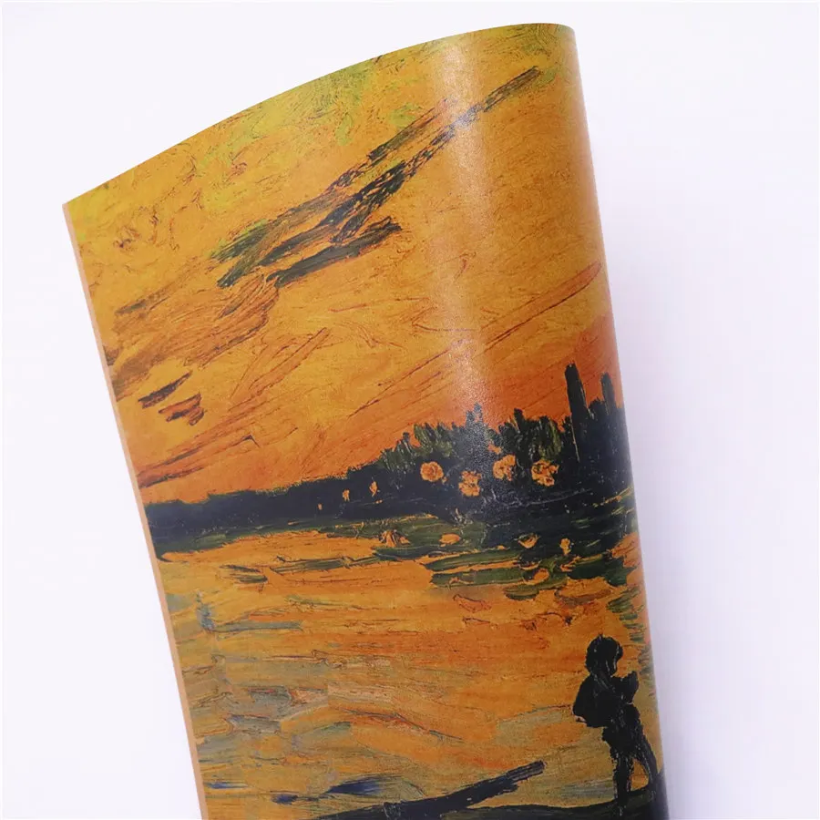 Винтажный постер из крафт бумаги с изображением заката у озера Ван Гога ретро