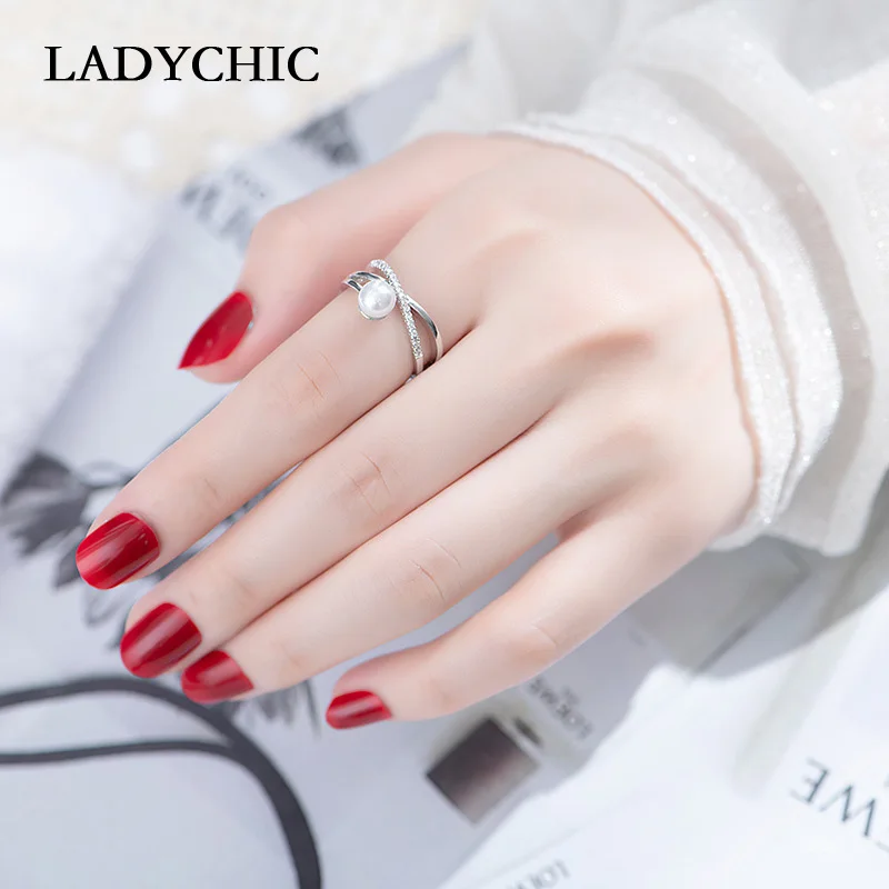 Женское кольцо с имитацией жемчуга LADYCHIC романтичное крестом из кубического