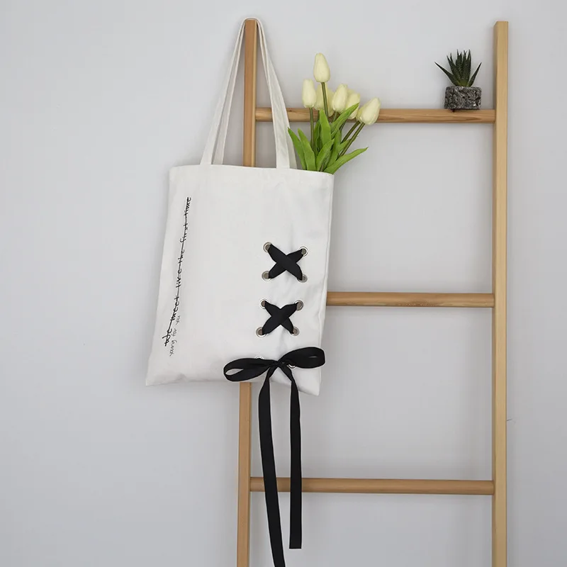 

YILE Cotton Canvas Eco Shopping Tote Shoulder Bag Air Hole Velvet Ribbon ZT718c