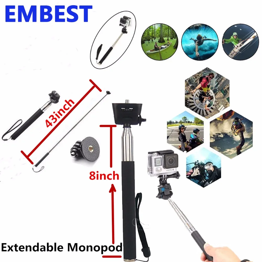 EMBEST для Gopro набор аксессуаров go pro hero 5 4 3 2 1 комплект селфи палка камеры SJCAM xiaomi yi 4k