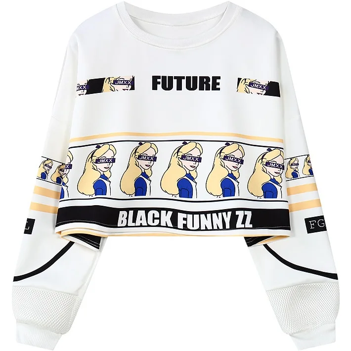 Женский укороченный топ новинка 2018 Харадзюку уличный свитер с принтом Алисы