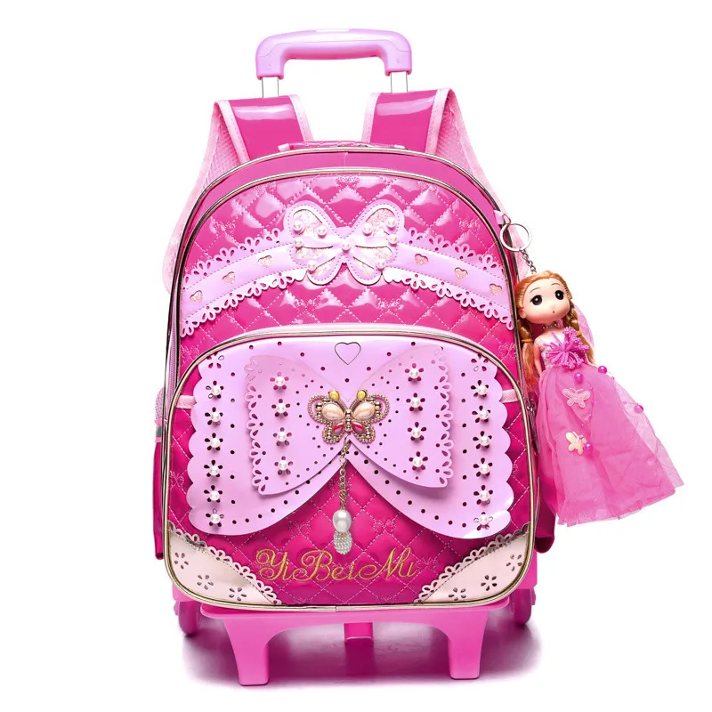 

Детский школьный ранец на колесиках для девочек, рюкзак на колесиках для книг, съемные детские школьные сумки с 2 колесиками для лестниц