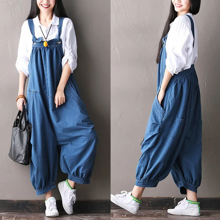 2017 female new spring and autumn arts and big size loose strap pants temperament wild casual pants
