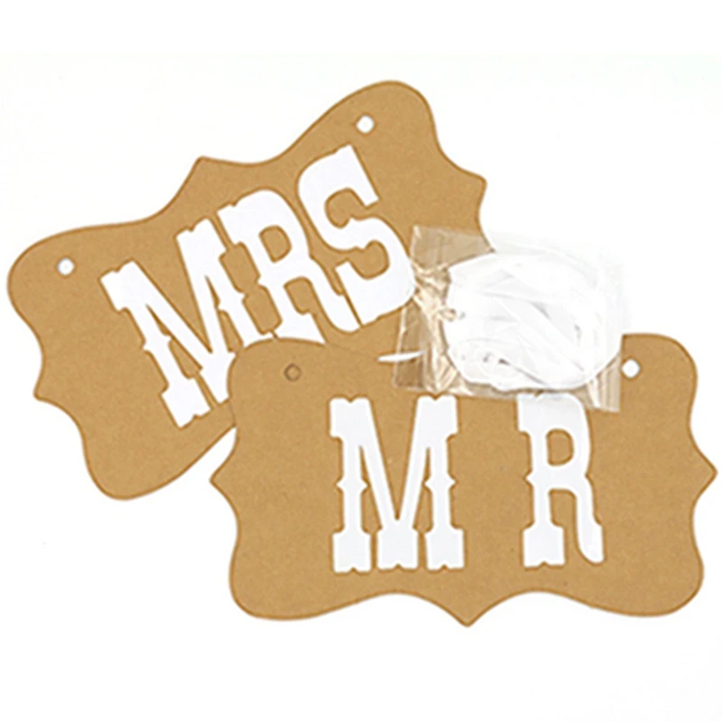 

MR MRS bride groom wedding festival creative photo props chair back hanging flag shape black card