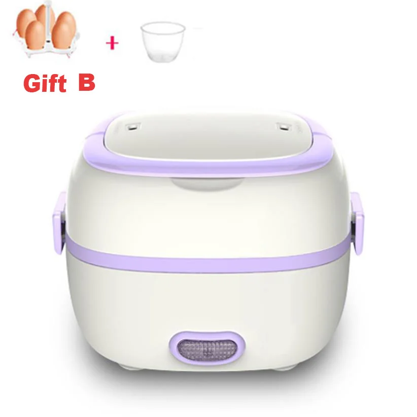 Purple-gift B 110 V/220 V Мини электрическая плита риса Плита 1.2L Многофункциональный Коробки для обедов Портативный Еда нагрева пароход сохранение тепла Пособия по кулинарии горшок - Цвет: Purple-gift B
