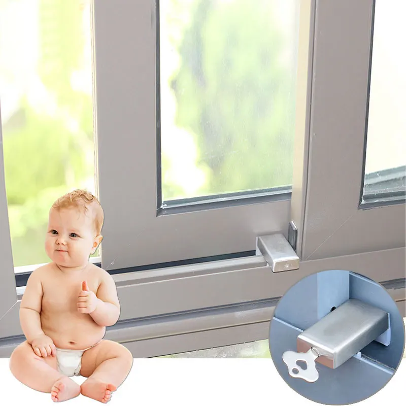 Cerradura de seguridad de ventana de acero inoxidable con llave, antirrobo para proteger puertas y ventanas de ni&ntilde;os, 1 ud.-1