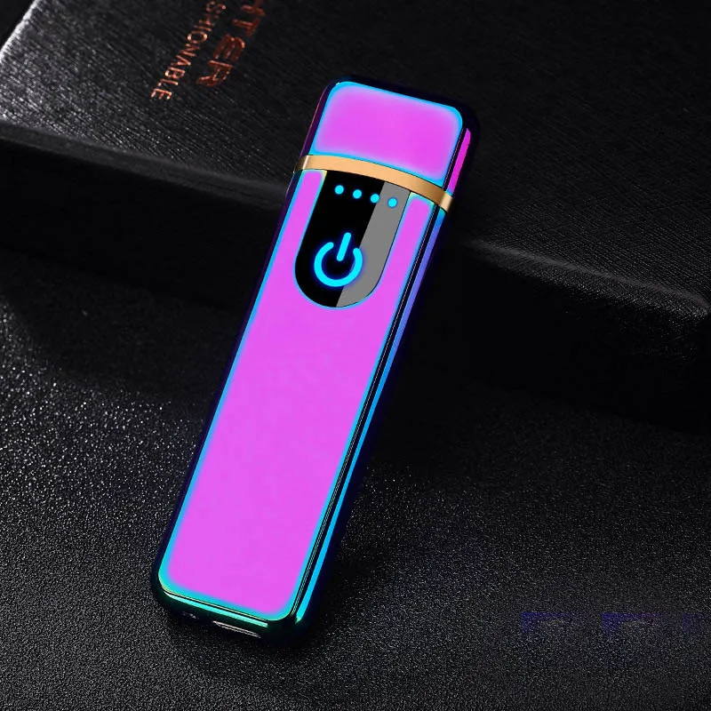 Color Зажигалки для сигарет USB заряжаемая электронная ветрозащитная гладкая металлическая зажигалка для курения мужские и женские аксессуары дропшиппинг - Цвет: Color