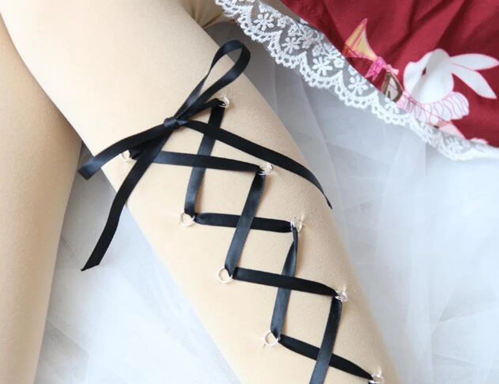 Женские колготки в стиле Лолиты на шнуровке; цвет кожи; колготки для костюмированной вечеринки в стиле аниме