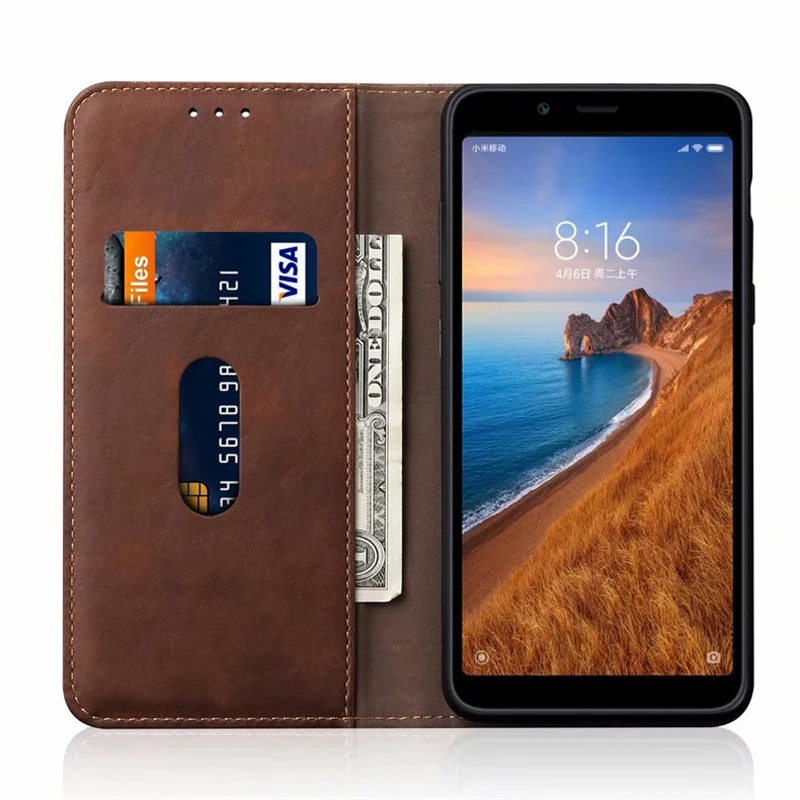 Флип чехол в стиле ретро для Xiaomi Redmi 7A кожаный телефона кошелек с подставкой и