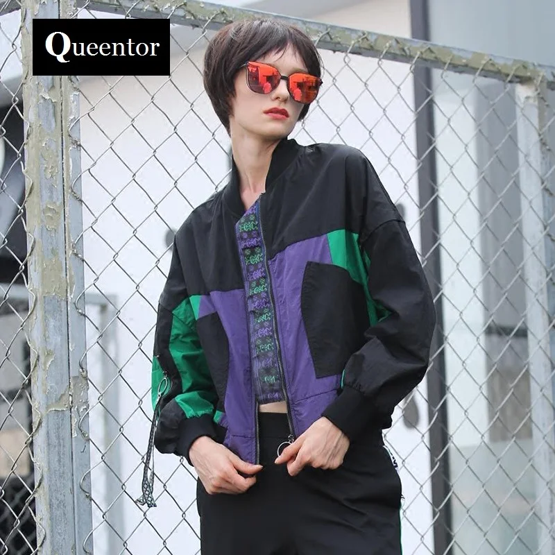 original 2018 brand spring new hit color short jacket loose casual fashion patchwork baseball coat women wholesale | Женская одежда