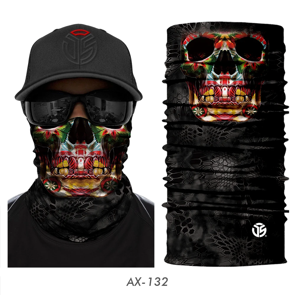 3D Skull Ghost Balaclava Neck Gaiter Motorcycle Bandana Head Shield Skeleton Moto Biker Tube Scarf Headband Half Face Mask Men