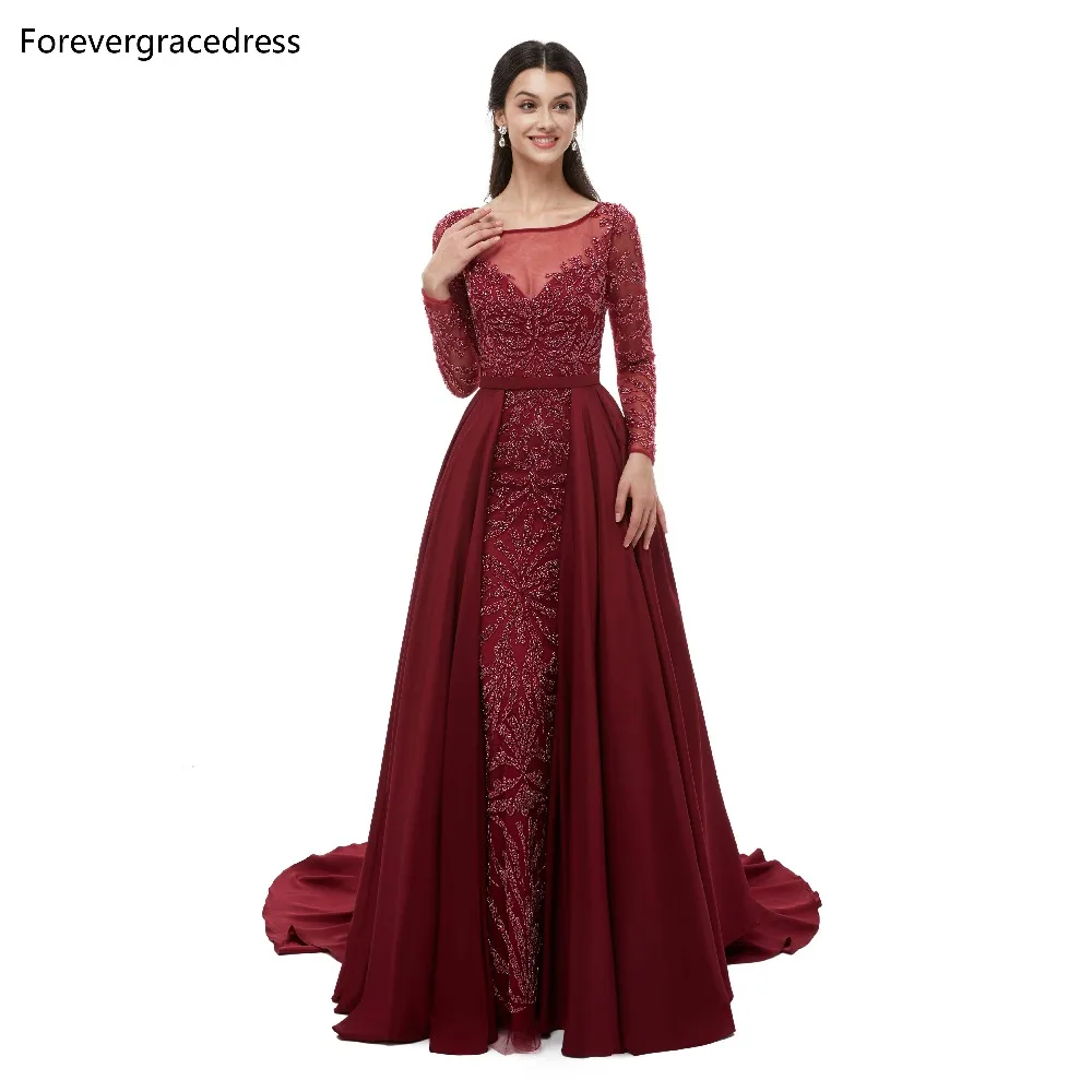 Женское платье с длинными рукавами Forevergracedress отстегивающейся юбкой и горловиной