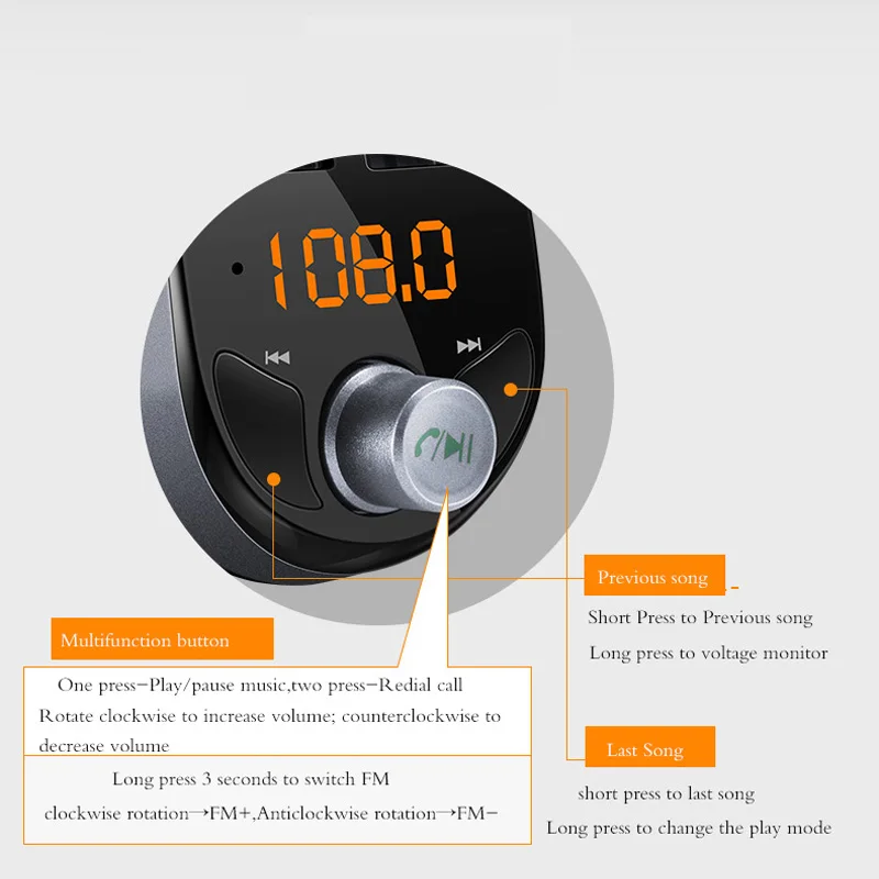 FM передатчик громкой связи bluetooth car kit MP3 плеер светодиодный Dual USB 3.1A автомобиля