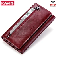kavis genuine leather women wallet and purse female coin purse portomonee clamp for money bag zipper card holder handy perse