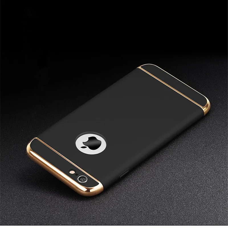 

Luxury Gold Hard Case For iphone 7 6 6S 5 5S SE 8 X Back Cover Coverage Removable 3 in 1 Fundas Case For iphone6 7 8 Plus XS Bag