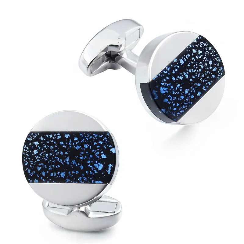 Круглые цветные каменные запонки HAWSON родиевый тон с узором в полоску камень на