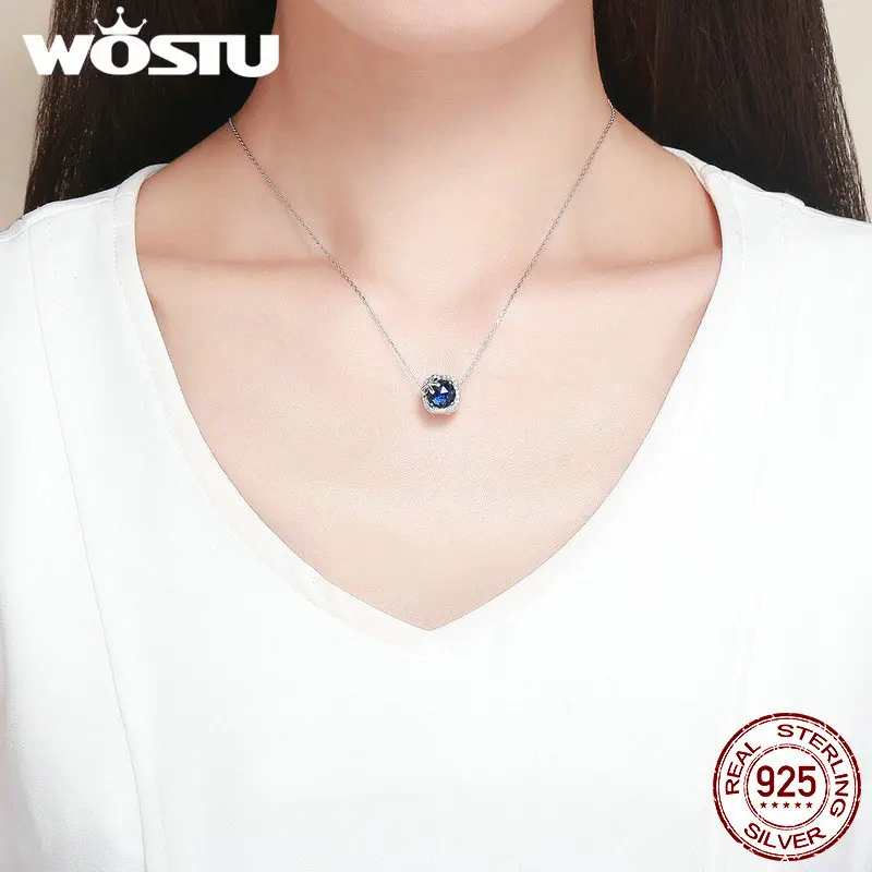 WOSTU новый дизайн Стерлинговое Серебро 925 пробы бант синие Бусины подходит для