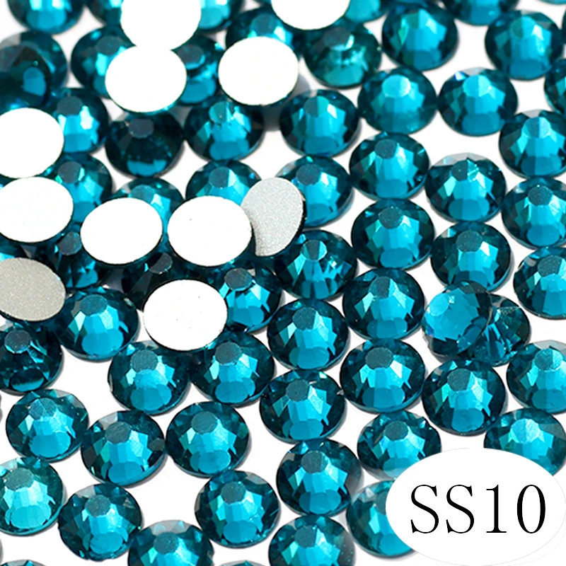 SS10 синий циркон не исправление 3D Дизайн ногтей горный хрусталь с круглой Flatback для