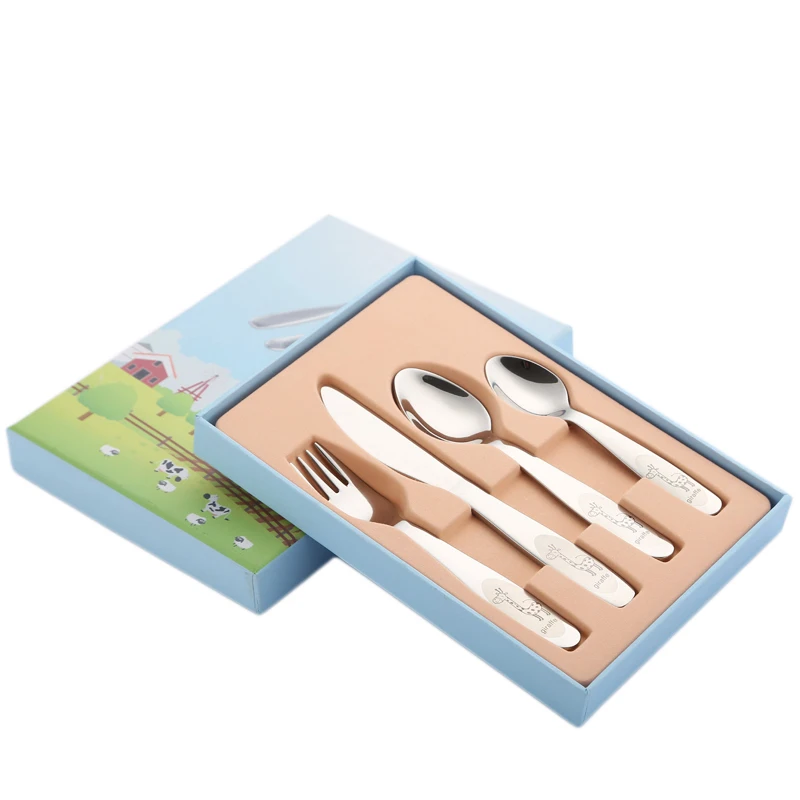18/10(304) Stainless Steel Cartoon Lovely Knife Fork Dinner Sets Children Flat Ware Tableware Set