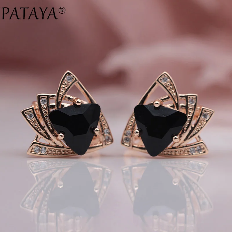 Новые синие треугольные серьги PATAYA 585 розовое золото разноцветные кубические