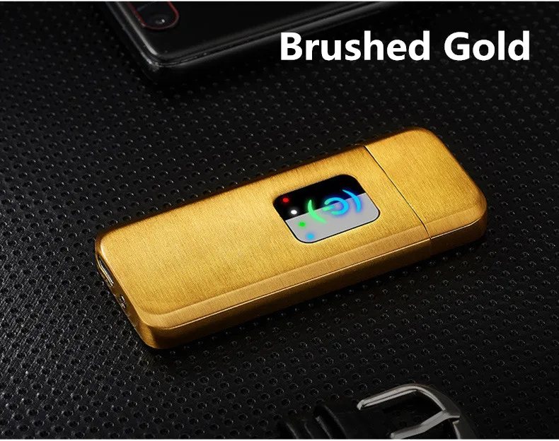 Новая USB Зажигалка перезаряжаемая Электронная зажигалка светодиоды на батарейках дисплей Winderproof беспламенная двухсторонняя сигарная плазма