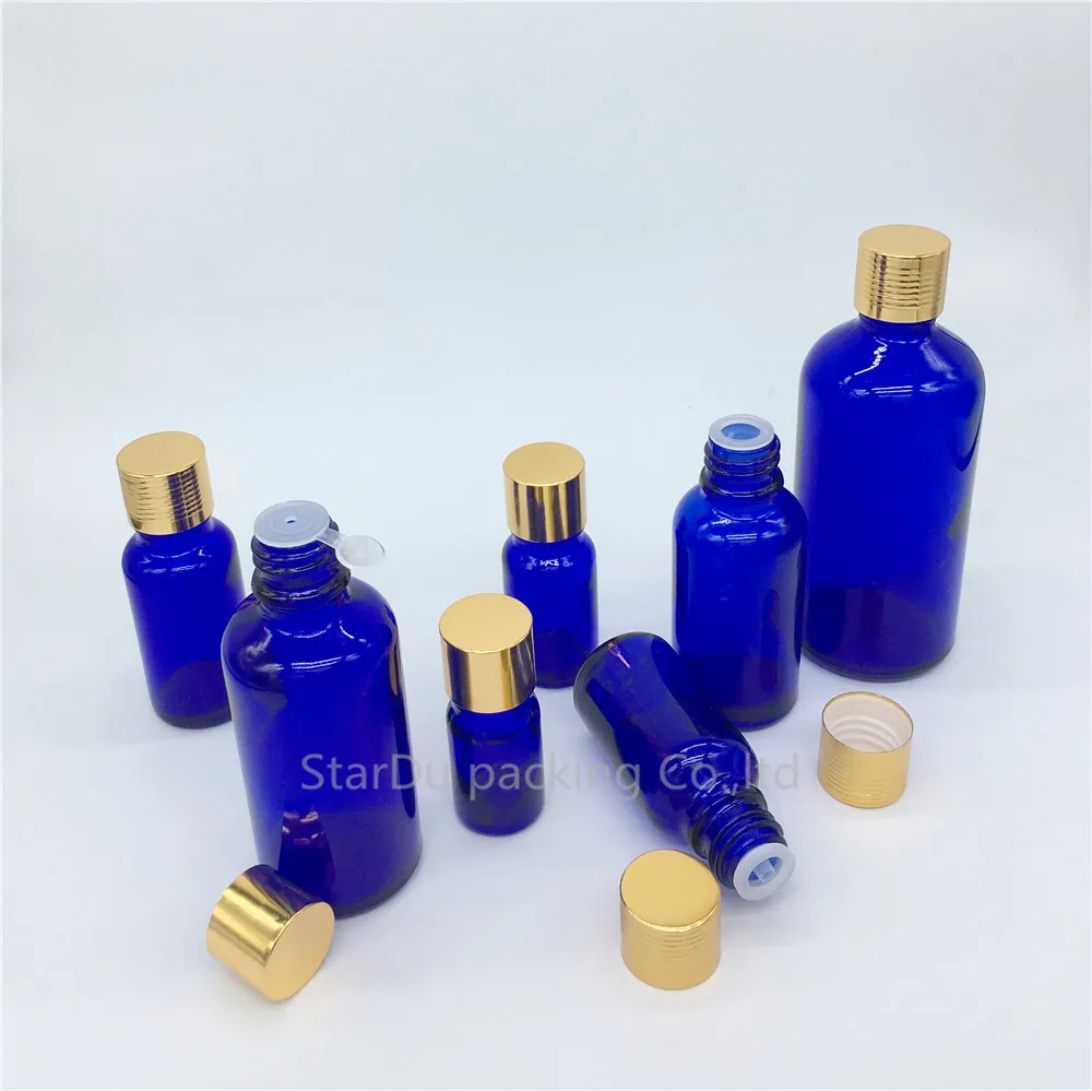 5ml 10ml 15ml 20ml 30ML 50ml 100ml Blue Glass Bottle Vials Essential Oil With Gold Screw Cap Perfume Bottles 100pcs | Красота и