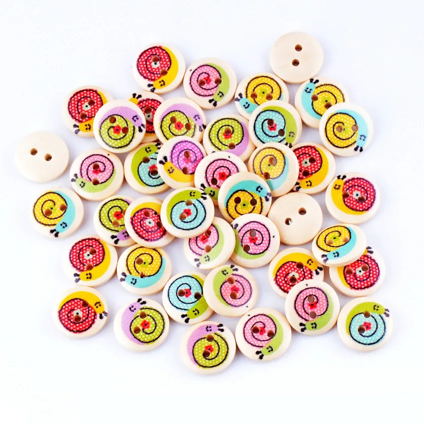 

Free Shipping Retail 50 Random Mixed 2 Holes Print Snails Wood Buttons 15mm Dia. Sewing Tool For Diy Clothing Accessories F0596F