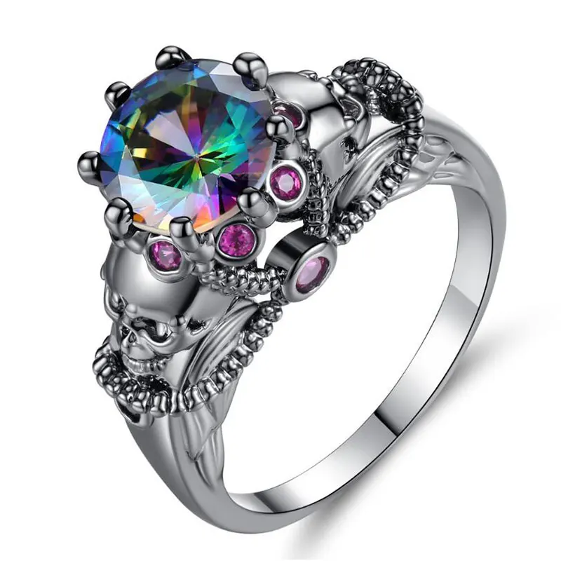 colorful stone Панковское цветное кольцо из циркония черного золота с черепом для женщин anillos anel вечерние ювелирные изделия с кристаллами подарок на день Святого Валентина Z25 - Цвет основного камня: colorful stone
