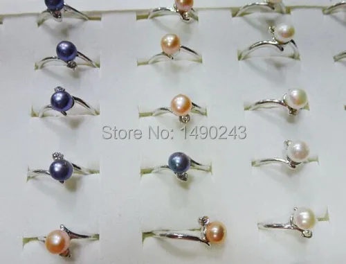 

Wholesale 6# 7-8 mm Natural Multicolor Freshwater Button Pearl Ring For Women
