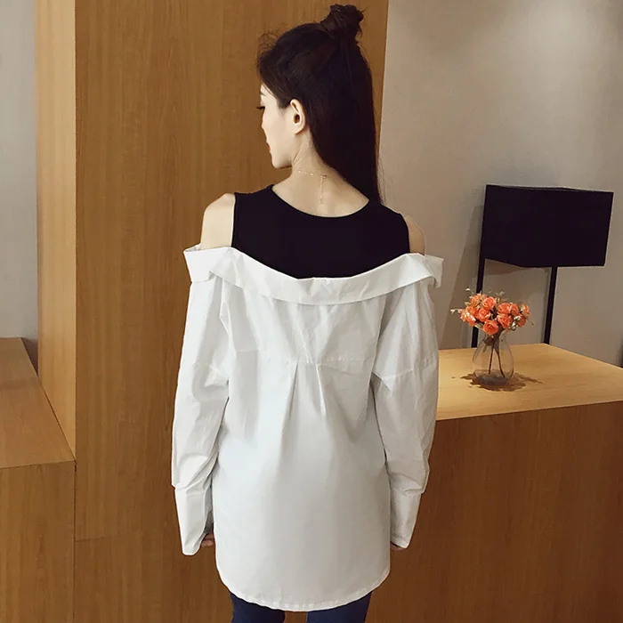 luxury brand designer spring autumn style blouse women Sexy white blouses lady shirts Fake two-piece off shoulder top blusas |