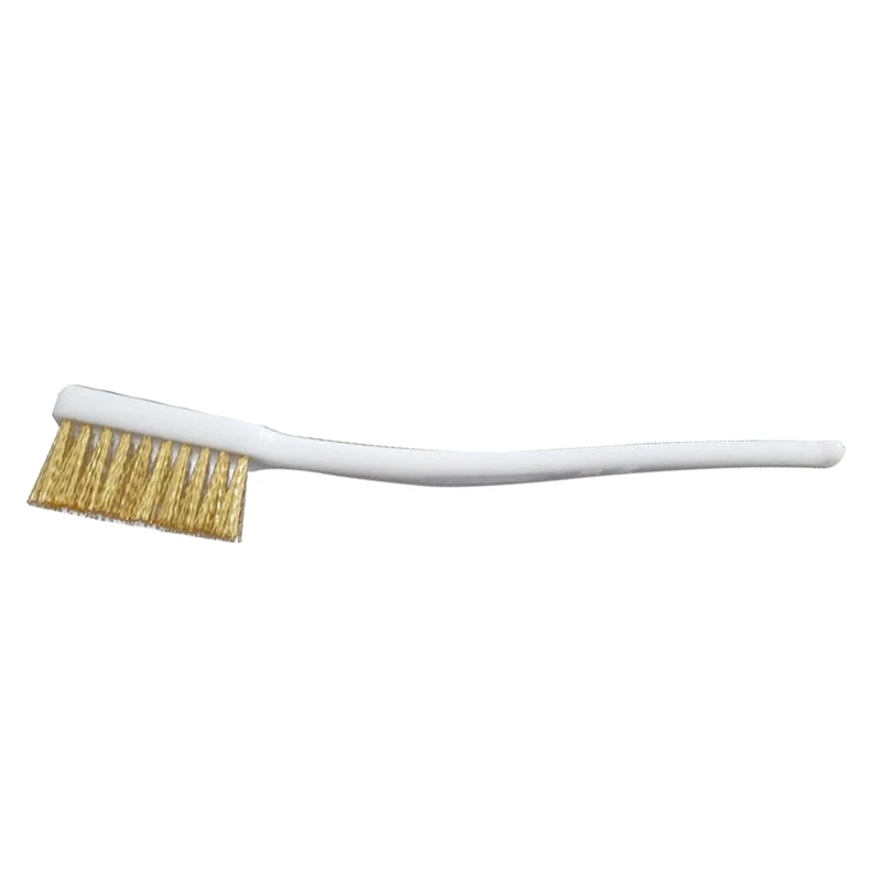 Promotion! 3 Pcs 6.9" Length White Plastic Handle Brass Bristle Wire Brush