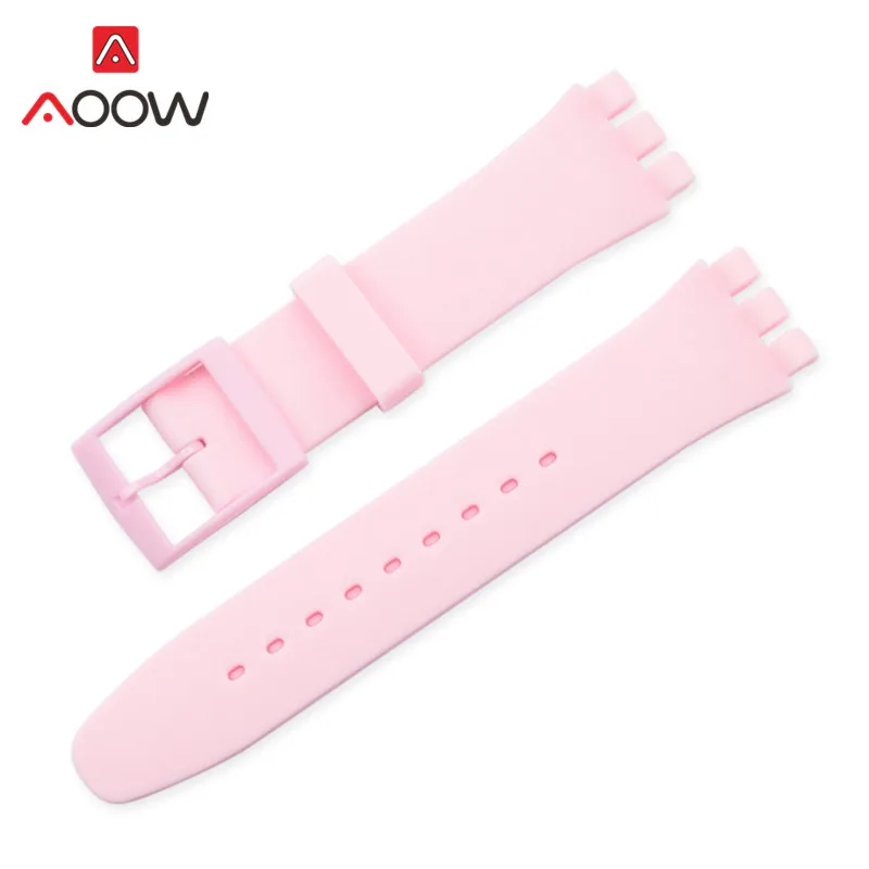 Light pink Красочные Силиконовый ремешок для наручных часов часы swatch 12 мм 16 мм 17 мм/19 мм/20 мм/резина, сменный ремешок для наручных часов, ремешок, автомобильные аксессуары, розовый цвет черный - Цвет ремешка: Light pink