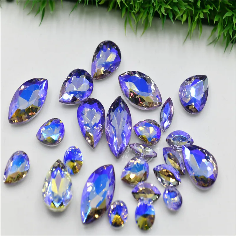 Хрустальный фиолетовый AB стеклянный кристалл PintBack горный хрусталь Rivoli Teardrop Navette Strass алмазные Драгоценности DIY