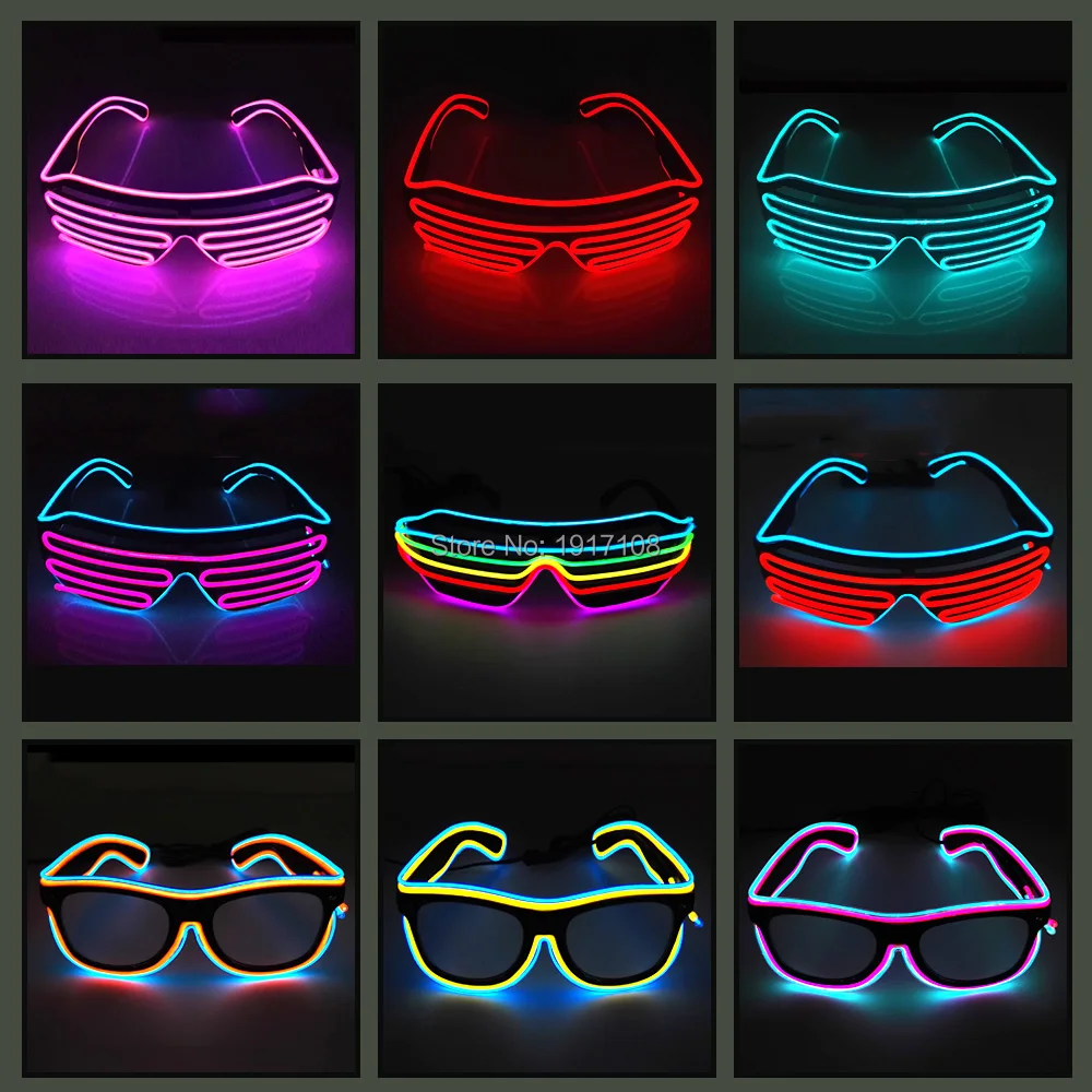 

2021Hot Sales EL Wire Neon LED Light Up Shutter Fashionable Glasses For Party Decoration With Flashing/Steady On EL Inverter