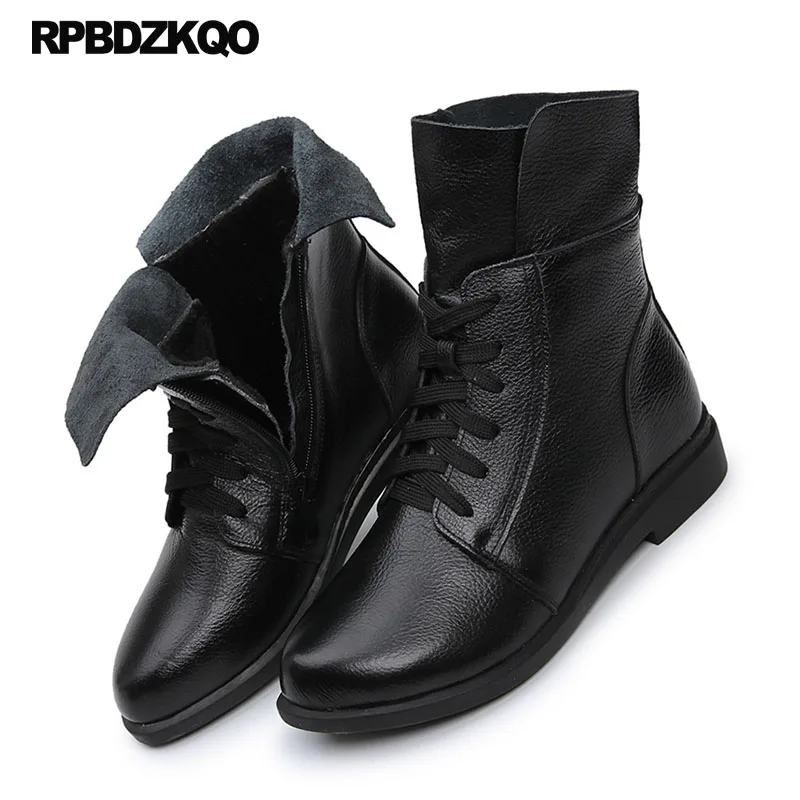 Autumn Block British Short 2021 Women Ankle Boots Medium Heel Lace Up Round Toe Shoes Combat Fall Chunky Military White Black | Обувь
