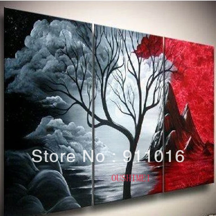 100% ручная роспись Красное и черное небо облако дерево Пейзаж Настенная картина