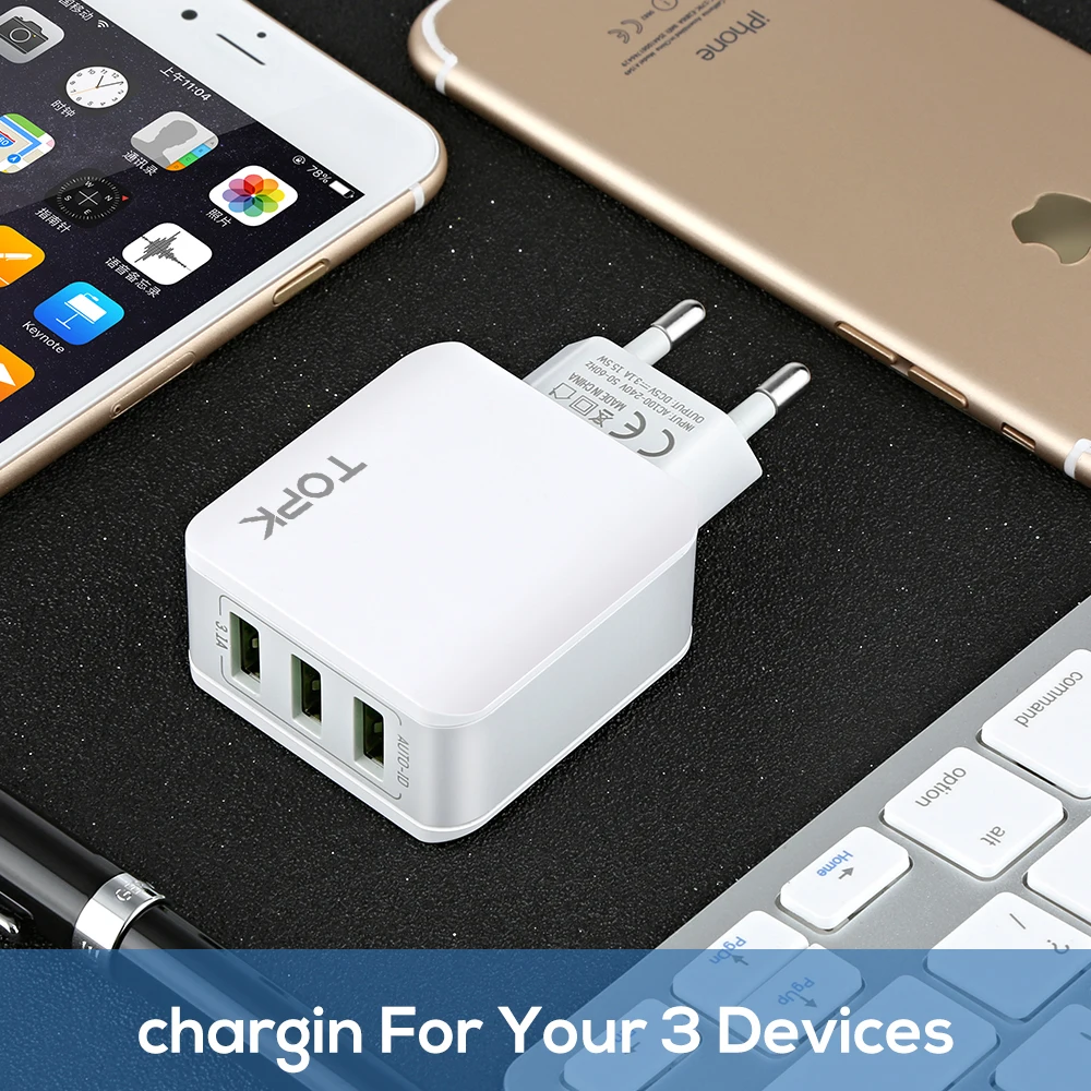 TOPK 3-Порты и разъёмы 5 V 3.1A Smart Travel USB Зарядное устройство адаптер стены портативная