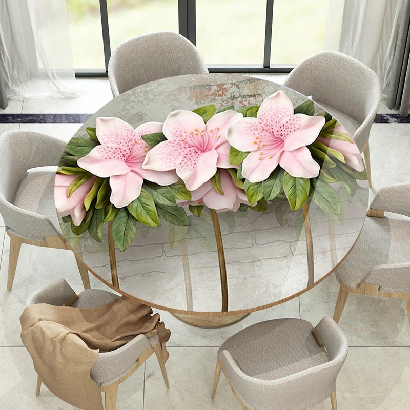 

2019 New 3d Flower PVC Tablecloth Round Thicnness Waterproof Table Mat Crystal plate tablecloth High Temperature Resistant