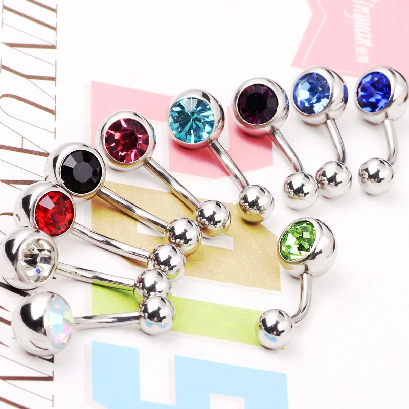 Навельное кольцо из нержавеющей стали с кристаллами, оптовая продажа 50 штук, 10 цветов, украшения для тела номбриль.
